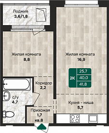 Евродвушка 42 кв. м