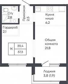 Однушка 37 кв. м