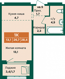 Студия 28 кв. м